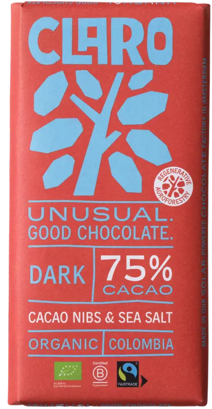 Claro Bar 75% dark cacao nibs & sea salt