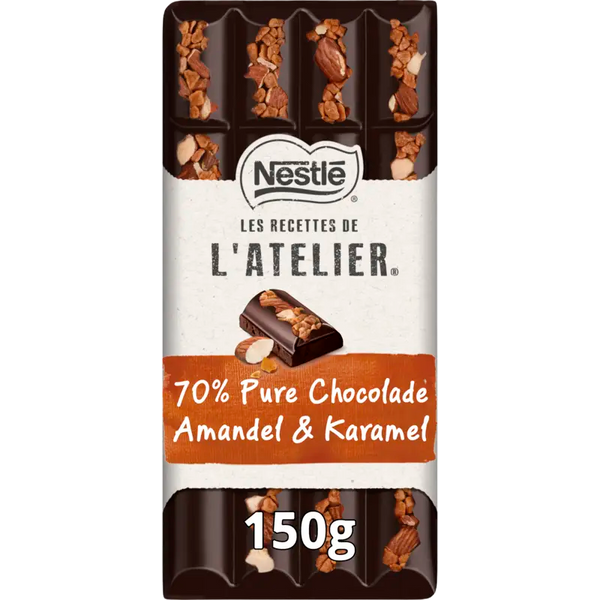 L'Atelier 70% Pure chocoladereep amandel & karamel