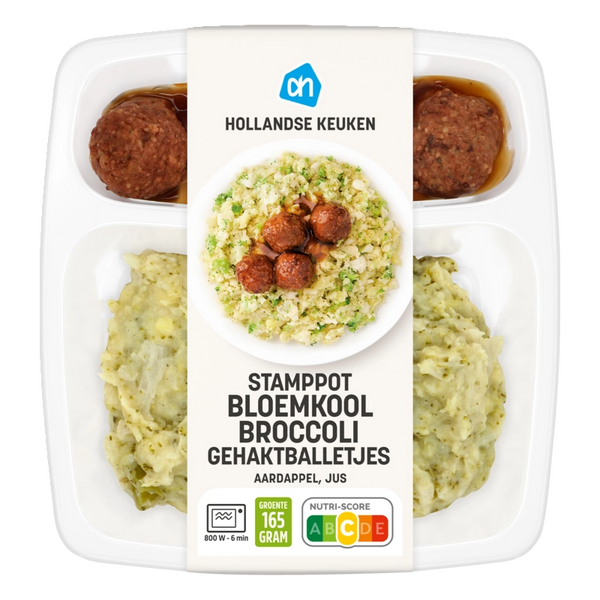 Stamppot bloemkool-broccoli gehaktbal