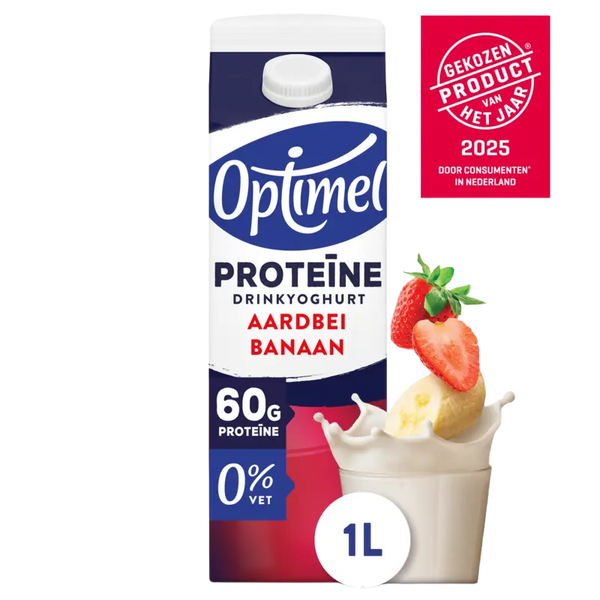 Optimel Proteïne drink yoghurt aardbei banaan