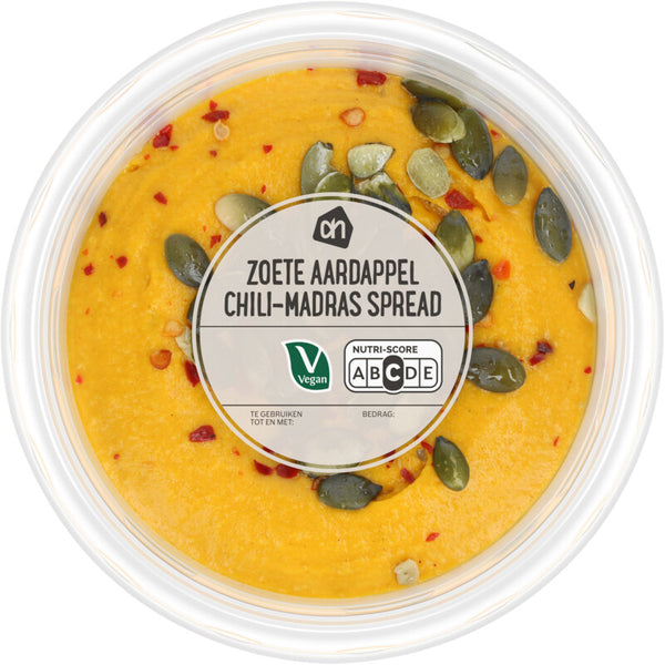 Zoete aardappel chili-madras spread