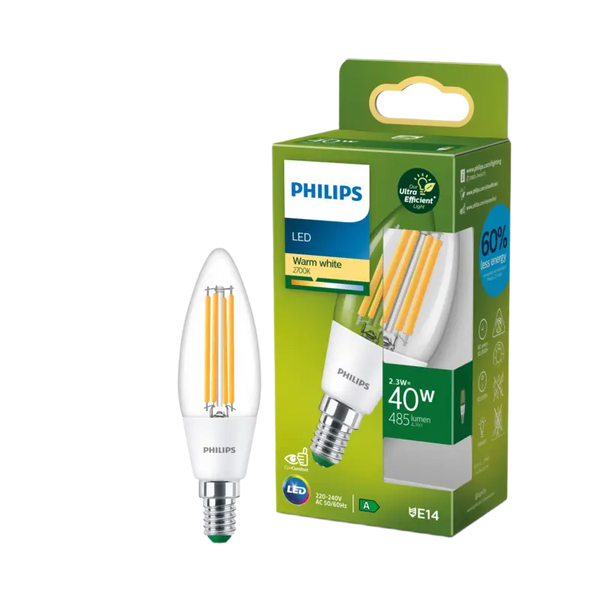 Philips LED filament candle E14 40W clear