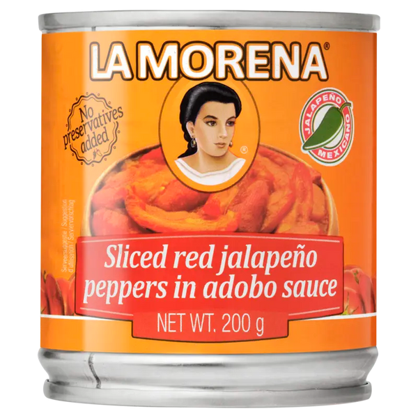 La Morena Sliced red jalapeno peppers adobo sauce