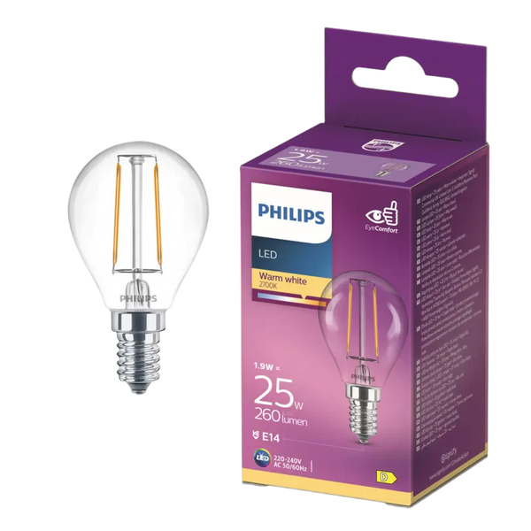 Philips LED filament globe clear E14 25W