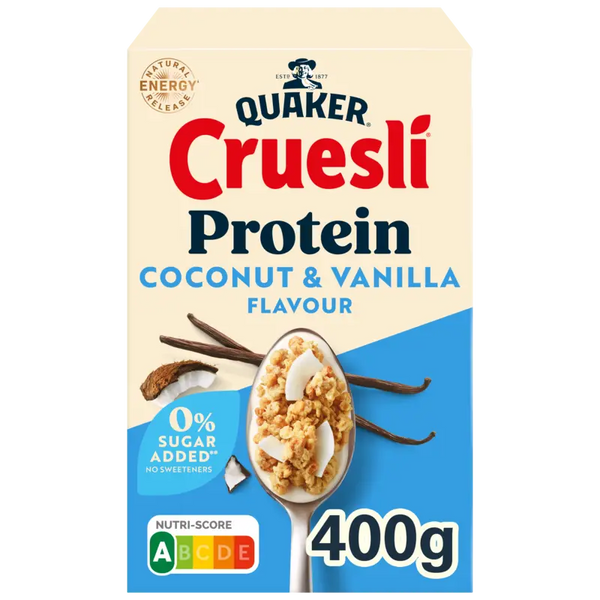 Quaker Cruesli protein coconut & vanilla smaak