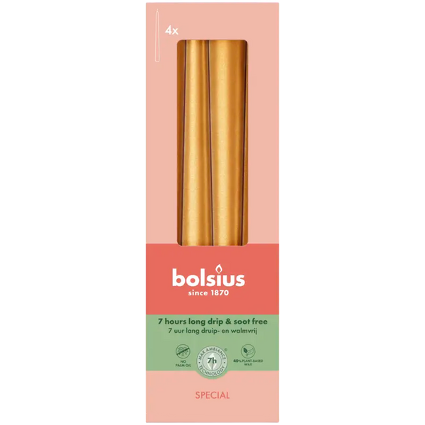 Bolsius gotische Kerzen metallisch golden orange
