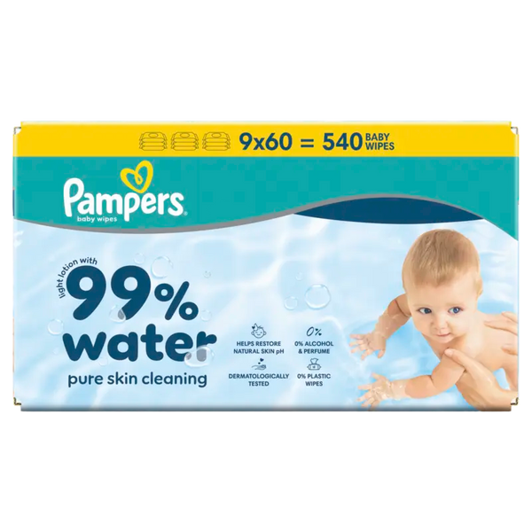 Pampers Baby-Feuchttücher mit 99 % Wasser, 9er-Pack
