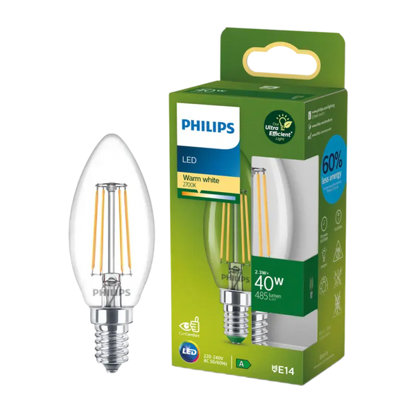 Philips LED filament candle E14 40W clear