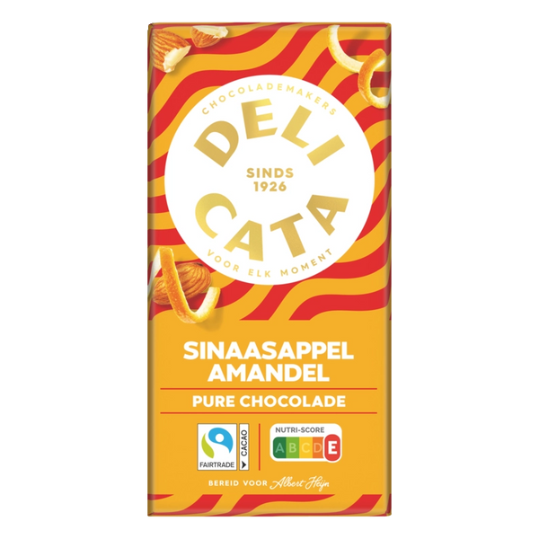 Delicata Reep pure chocolade sinaasappel amandel