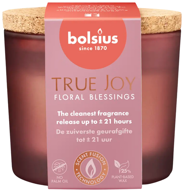 Bolsius True Joy scented glass with cork Floral Blessings