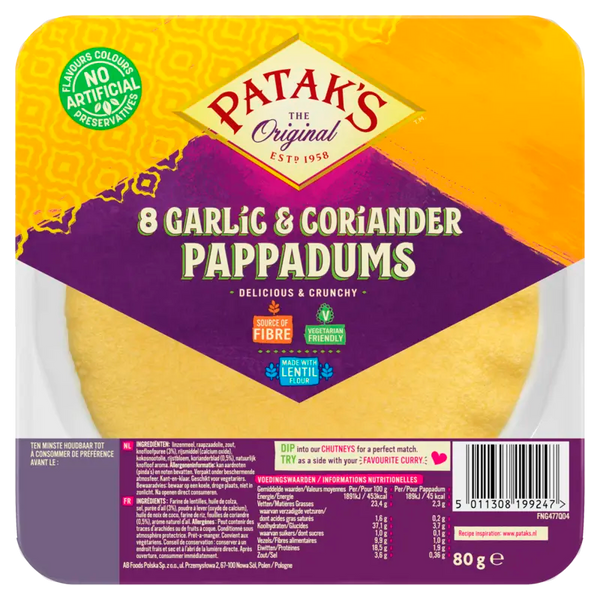 Patak's ready-made garlic coriander pappadums