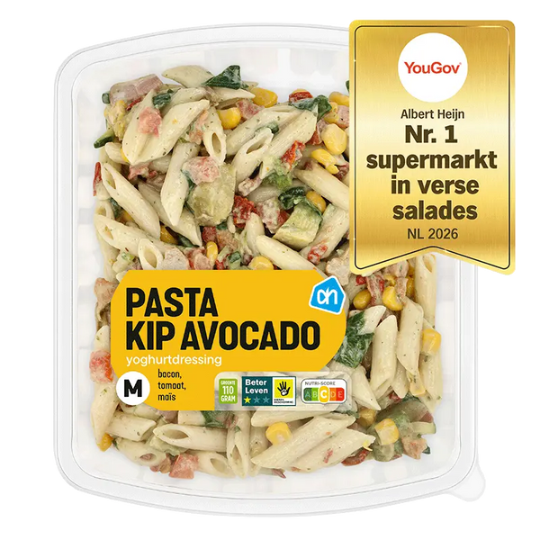 Nudelsalat mit Avocado, Huhn und Bacon